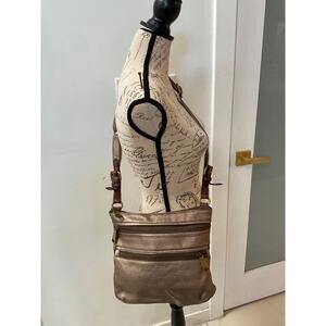 Vintage Fossil Gunmetal/Pewter Leather Crossbody Bag